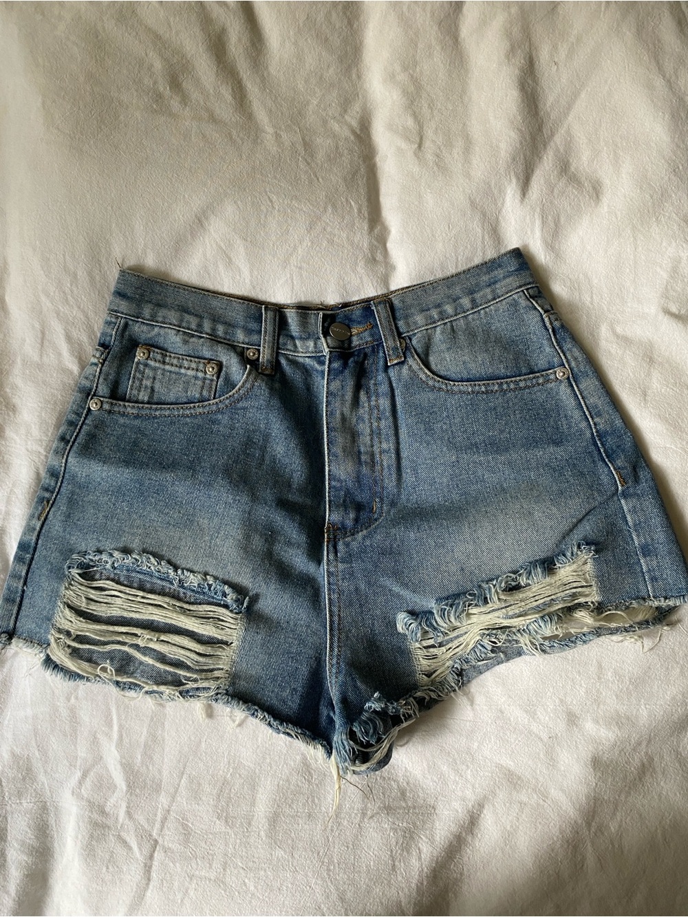 superdown Light Blue Distressed Denim Shorts